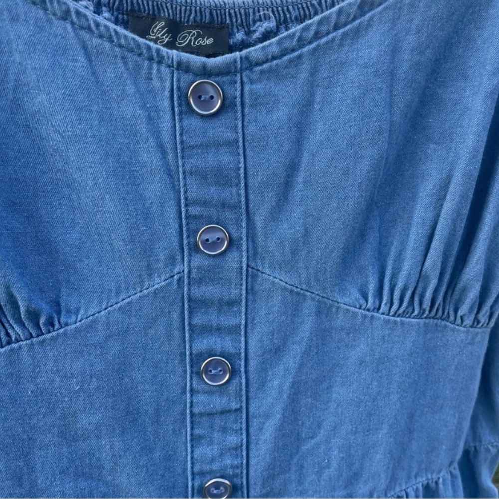 Lily Rose Button Down Western Country Festival Denim Romper - Picture 3 of 5